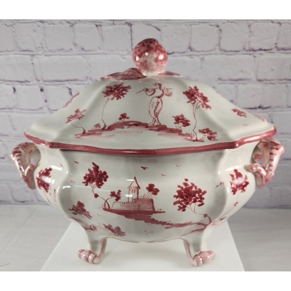 Large Italian Cantagalli Pottery Tureen Pink  Carnation Garofano Centerpiece
